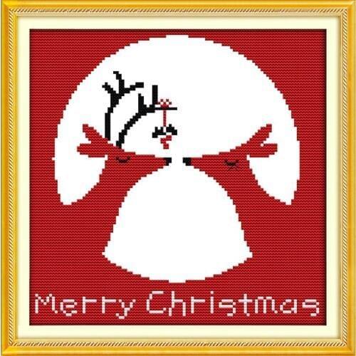 Joy Sunday Christmas Reindeer Christmas Drawing Pattern 11CT Canvas Print 14CTCross Stitch Kit DIY Gift Home Wedding Decoration