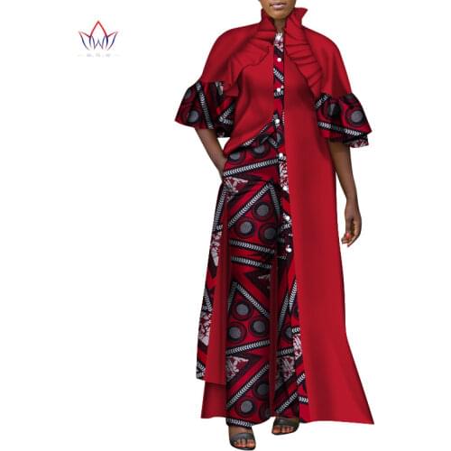 Bintarealreax Africa Pant Sets Dashiki Long Windbreaker African Print Clothing Bazin Plus Size 7xl African Outfits WY8450