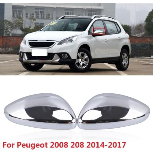 CAPQX 1Pair For Peugeot 2008 208 14-17 Chrome Outside Rearview Mirror Cover Lid Side Mirror Reverse Mirror Cap Shell Trim Hood