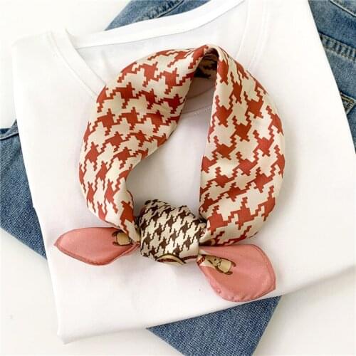 2021 Plaid Square Scarf Pure Silk Hair Band Foulard Female Neck Scarves Cover Bag Handle Tie Lady Women Kerchief Bandana