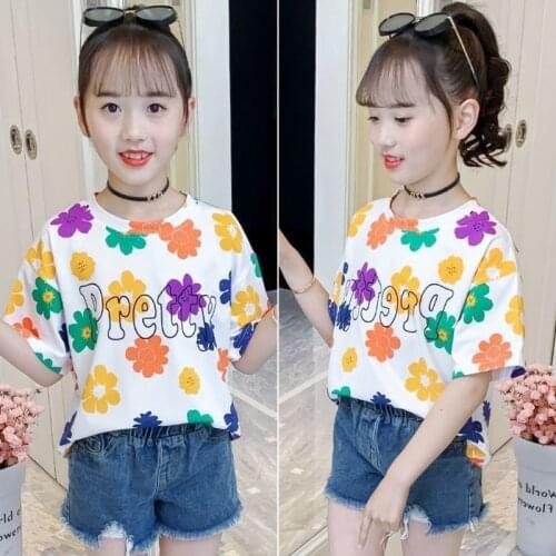Summer Girls Short-Sleeved T-Shirts, Summer Clothes, Big Girls, Half-Sleeved Korean Childrens Clothes, Baby Girl Clothes