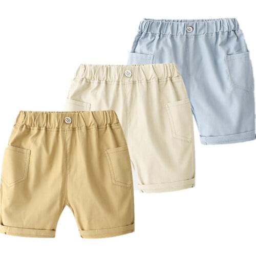 Boys Beach Shorts 2021 Summer Todder Baby Causal Clothes Kids Solid Color Trousers Pocket Pants 100% Cotton For 2-8 10 Years