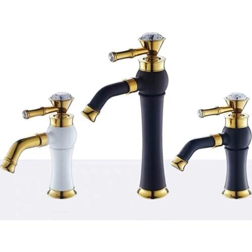 LIUYUE Basin Faucets Black/White Brass Luxury Mix-Color 360 Rotate Bathroom Faucet With Diamond Cold Hot Water Sink Mixer Taps