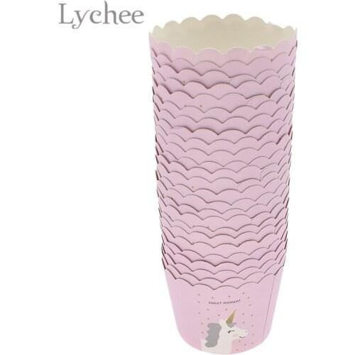 Lychee Life 50pcs Unicorn Disposable Paper Cups Pink Baking Cups Birthday Party Supplies