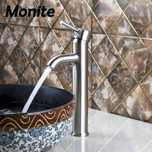 Monite Brushed Nickel Tall Bathroom Deck Mount Single Handle Wash Basin Sink Vessel Torneira Tap Mixer Faucet