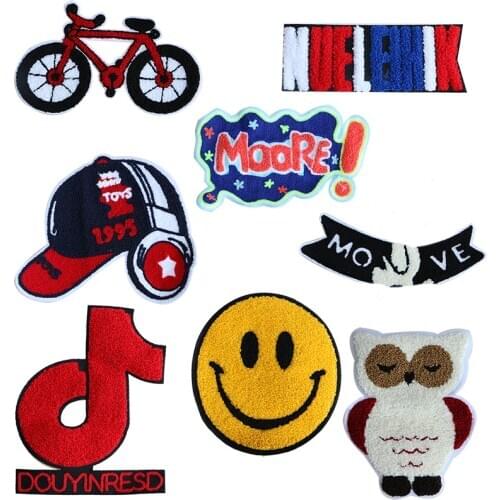 Cartoon Cycling Hat Owl Bicycle Chenille Icon Applique Towel Embroidery Patches For DIY Iron on Patch Badges on a Backpack