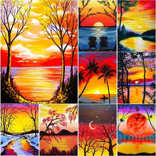 Autumn Scenery Sunset DIY 5D Diamond Painting Cross Stitch Embroidery Mosaic Picture Full Round&Square Drill Home Decoration