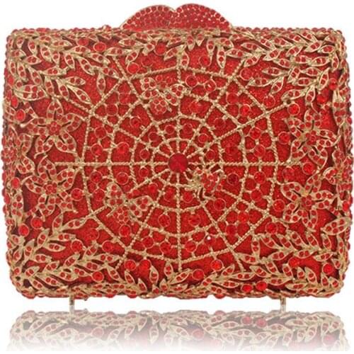 Dazzling Hollow Out Women Gold Metal Clutches Minaudiere Handbags Purses Diamond Evening Wedding Cocktail Crystal Bridal Purse