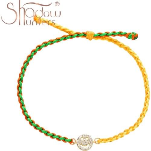 SHADOWHUNTERS Sterling Silver 925 Jewelry Gold Color Smile Charm Bracelet With Clear Zircon Colorful Braided Bracelet Friendship