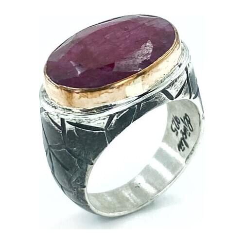 Genuine Natural Ruby Stone Hand Generation Silver Men 'S Ring
