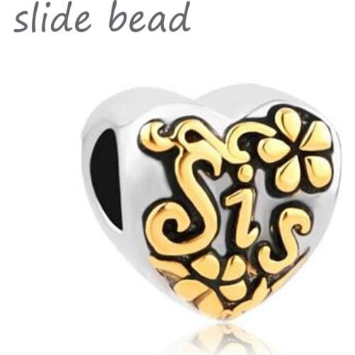 Slider bead Sister Heart Charm Bead Fit Pandora Bracelet European Women DIY gift For Bracelets Beads for jewelry making