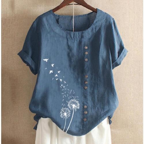 2020 Casual Short Sleeve Print Oversize Blouse Blusa Feminina Brand Blouses Woman Summer O-Neck Big Size Tunic Tops