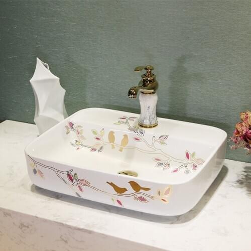 Rectangular Europe Vintage Style Ceramic Art Basin Sink Counter Top Wash Basin Bathroom Sinks vanities hand painted ceramic sink