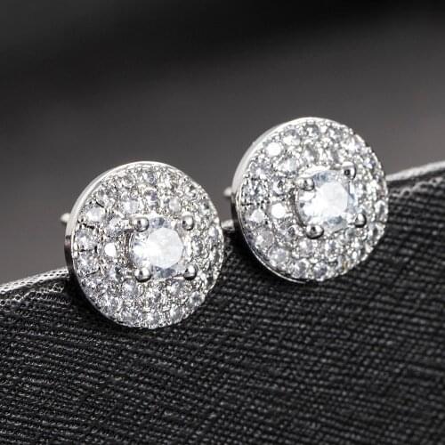 Luxury Female Crystal White Zircon Stud Earrings Simple Silver Color Hexagon Earrings for Women Vintage Double Earrings