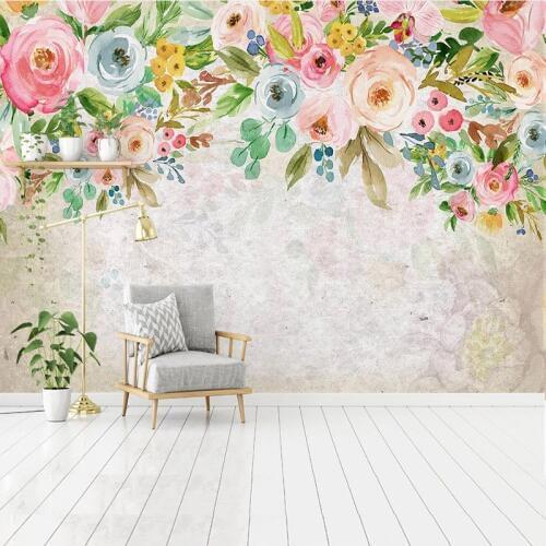 Self-Adhesive Wallpaper European Style Hand Painted Flowers Retro Murals Living Room Bedroom Home Decor Waterproof Wall Stickers