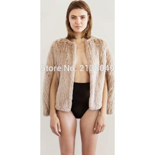 SF0139 Women fashion New style Knitted real rabbit fur cape coat