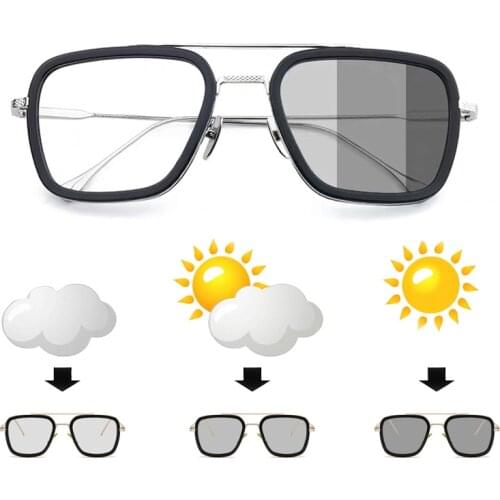 Polarized Photochromic Sun Glassses Men Tony Stark Iron Man Sunglasses Vintage Male Chameleon Glasses Goggles Driving Gafas de