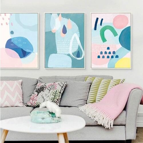 Modern Nordic Natural Warm Color Abstract Block Canvas Painting Geometric Polygon Pattern Poster Living Room Art Decor Pictures