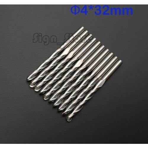 10pcs 4mm x 32mm double flute ballnose sprial milling cutter router bits
