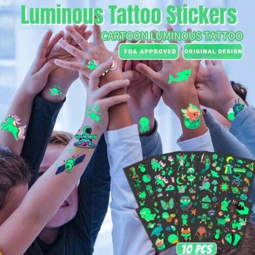 1Pcs Luminous Tattoo Anime Stickers Toys Child Body Art Temporary Fake Tattoos Waterproof Cartoon Unicorn Animal Mermaid Sticker