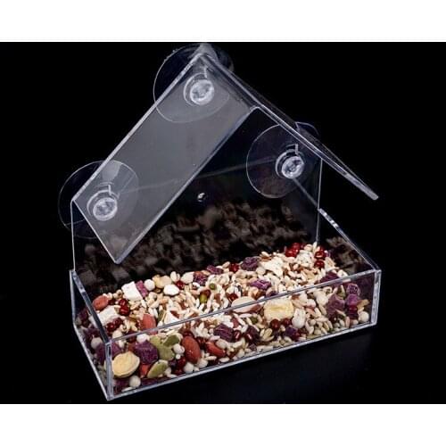 Triangular Birds Feeder Acrylic Transparent Birds Food Seed Holder Container Hanging Birds Food Feeder