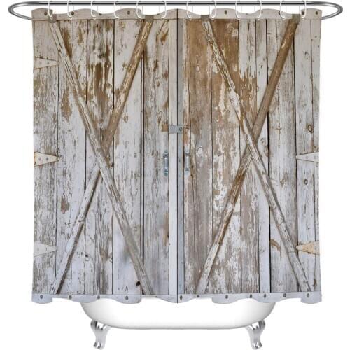 Rustic Vintage Wood Barn Door Panels Shower Curtain Nature Farmhouse Bathroom Waterproof Polyester Fabric for Bathtub Decor