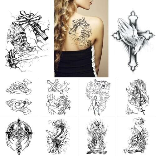 Jesus Waterproof tattoo stickers Black ink temporary tattoo cross nun wing Tattoo stickers Beast Art tattoo