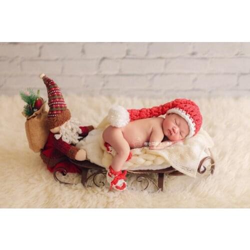 Knitted baby girl hat booties Newborn Pom Pom bonnet Pixie hat Photography props Baby boots photo studio props