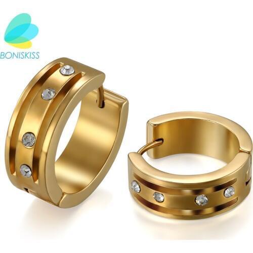 Boniskiss Romantic Crystal Women Hoop Earrings Luxury Gold Color Stainless Steel Womens Jewelry Brincos D'oreilles Pour Les