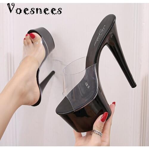 Outside Slippers Women Shoes Summer 2021 New Clear PVC Slipper Super High Heels 17cm Platform Sexy Slippers Big size 35-43 Fema