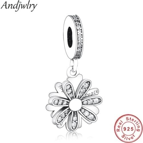 925 Sterling Silver Charm Fit Original Bracelet Charms 925 Sliver Sparkling Daisy Flower Dangle Charm DIY Jewelry Berloque