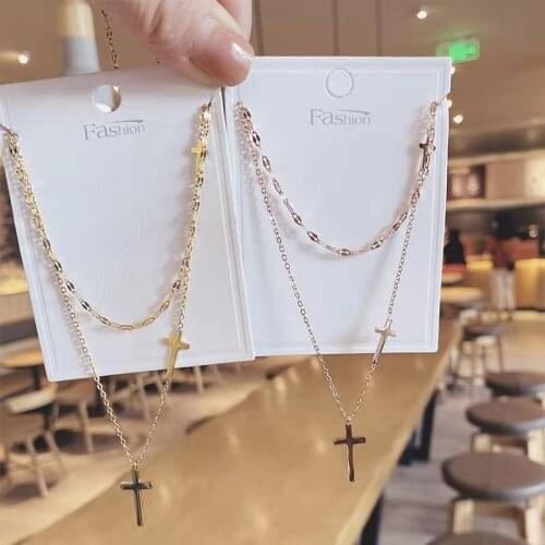 Cross Stainless Steel Cross Double Necklace Female Cocker Spaniel Ms. Simple Double Cross Necklace Does Not Fade