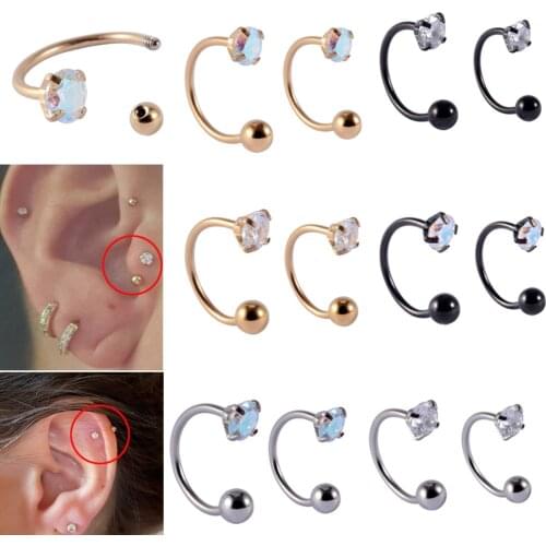 1PC Surgical Steel Zircon Tragus Cartilage Helix Stud Earring 6/8mm Cz Hoop Conch Rook Daith Lobe Ear Screw Piercing Jewelry