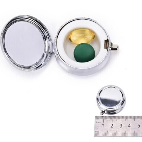 1Pcs Metal Round Silver Medicine Case Small Cases Tablet Pill Boxes Holder Effective use of space Advantageous Container