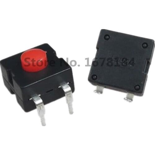 100 PCS 1212-112DB 12*12mm Bending Foot 2pins Red Button LED Flashlight ON-OFF