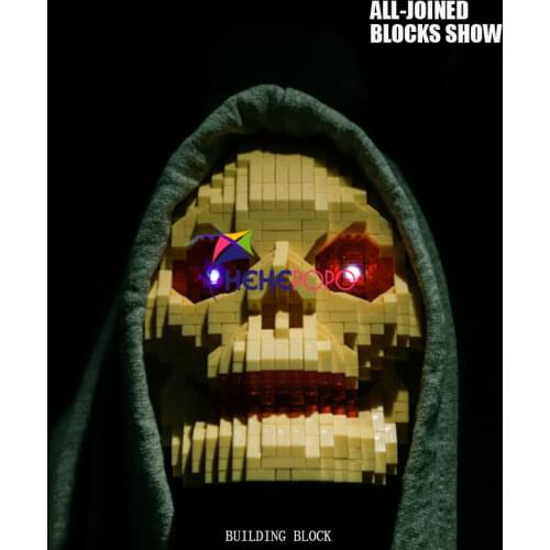 Skull Model Block 1992pcs Diamond Building Blocks Skull DIY Assembly Eyes with Lights Building-bricks Set Toy with USB & Switch