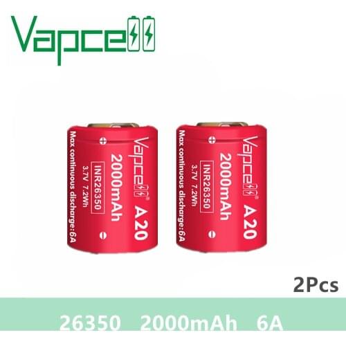 2pcs original 3.7V li-ion battery Vapcell 26350 battery 2000mah 6A rechargeable battery A20 for Flashlights power tools