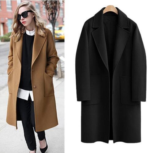 Queechalle M - 5XL Plus Size Wool Coat 2020 Autumn Winter Black Camel Womens Coat Casual Long Coats Loose Thick Warm Outerwea