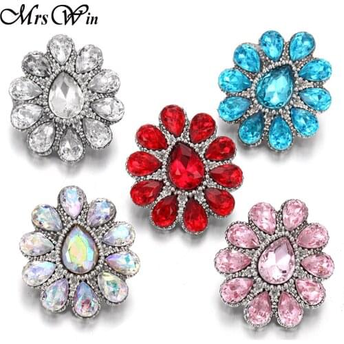6pcs/lot New Snaps Jewelry Big Crystal Rhinestone Flower 18mm Snap Buttons Fit Snap Button Jewelry Bracelet Bangle Necklace