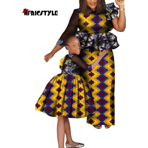 Customize 2021 Dashiki African Family Clothes for Mom and Daughter BintaRealWax Women Top and Skirt Girl Dress WYQ765