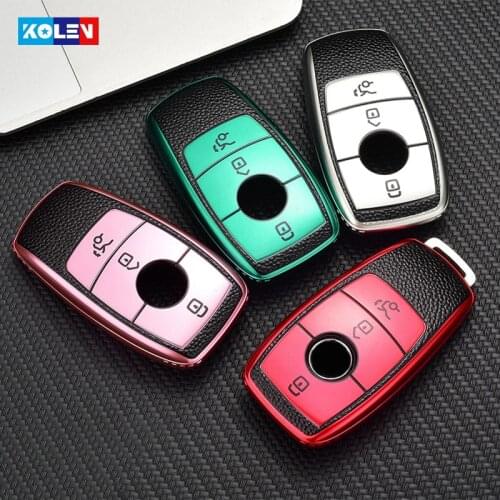 Leather + TPU Car Remote Key Cover Case Shell Fob For Mercedes Benz A C E S Class W221 W177 W205 W213 CLS CLA X167 AMG Keychain