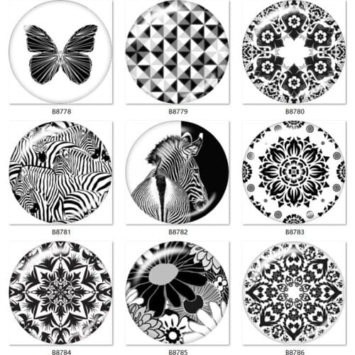 Black white pattern10pcs mixed 12mm/18mm/20mm/25mm Round glass cabochon jewelry flat back Making findings B8778