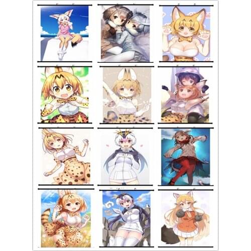 Coscase Anime Games Kemono Friends Serval Kaban Raccoon Fennec Nana Ezo Home Decor Wall Scroll Poster Decorative Pictures