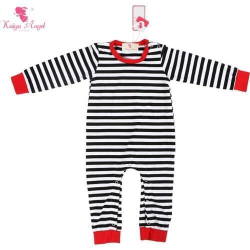 Kaiya Angel Baby Boys Romper Cotton Baby Jumpsuit Black White Stripe Long Sleeve Baby Clothes Christmas Fall Winter Toddler