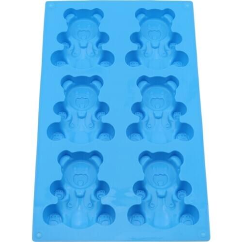 6 Holes 3D Lovely Bear Form Cake Mold Silicone Mold Baking Tools Kitchen Fondant Cake Mold Blue Color Baking Supplies Mold Blue