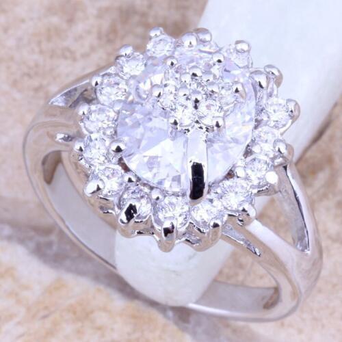 Amazing White CZ Silver Plated Womens Flower Jewelry Ring Size 6 / 7 / 8 / 9 R1177