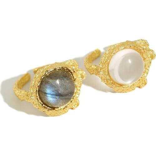 Retro 100% Authentic 925 sterling silver Golden /WHITE White Crystal /labradorite Stone Rings Adjust TLJ1282