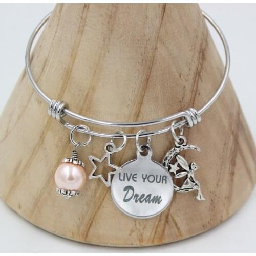 Fashion Fairy Bracelet Pink Pearl Star Charms Bracelet Expandable Bangle Gifts Jewelry Pulsera Bijoux