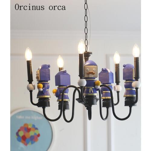 Cartoon creative soldier chandelier boy bedroom childrens room lamp American personality LED doll doll pendant lamp