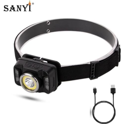 Dual Switch Motion Sensor Headlight Induction Head Torch USB Rechargeable Headlamp 5 Modes White Red COB LED Fishing Light